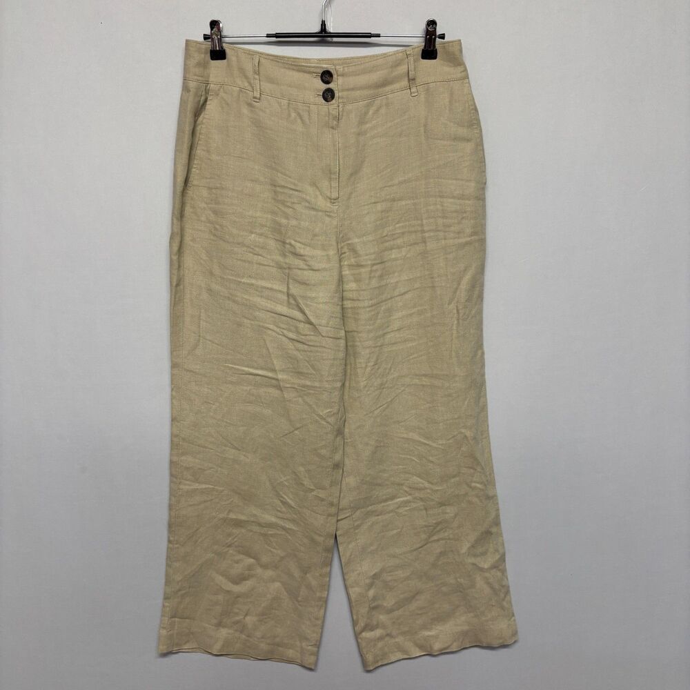 Boden Women 100% Linen Wide Leg Pants Trouser Size US 10 UK 14 Beige D129 -27
